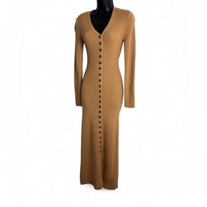 LPA brown maxi dress with button front and long sleeves. Size S